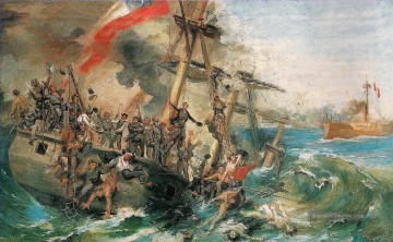 Combate Naval de Iquique Nicolas Guzman Seeschlachten Ölgemälde